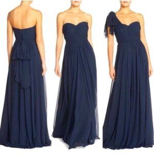 Jenny Yoo Aiden 24 type-Convertible Navy Chiffon Strapless Bridesmaid Dress Sz 4